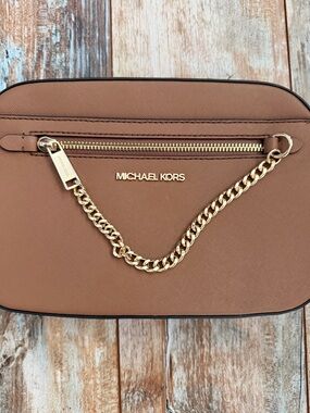 Michael Kors Tan Saffiano Leather Crossbody with Gold Chain
